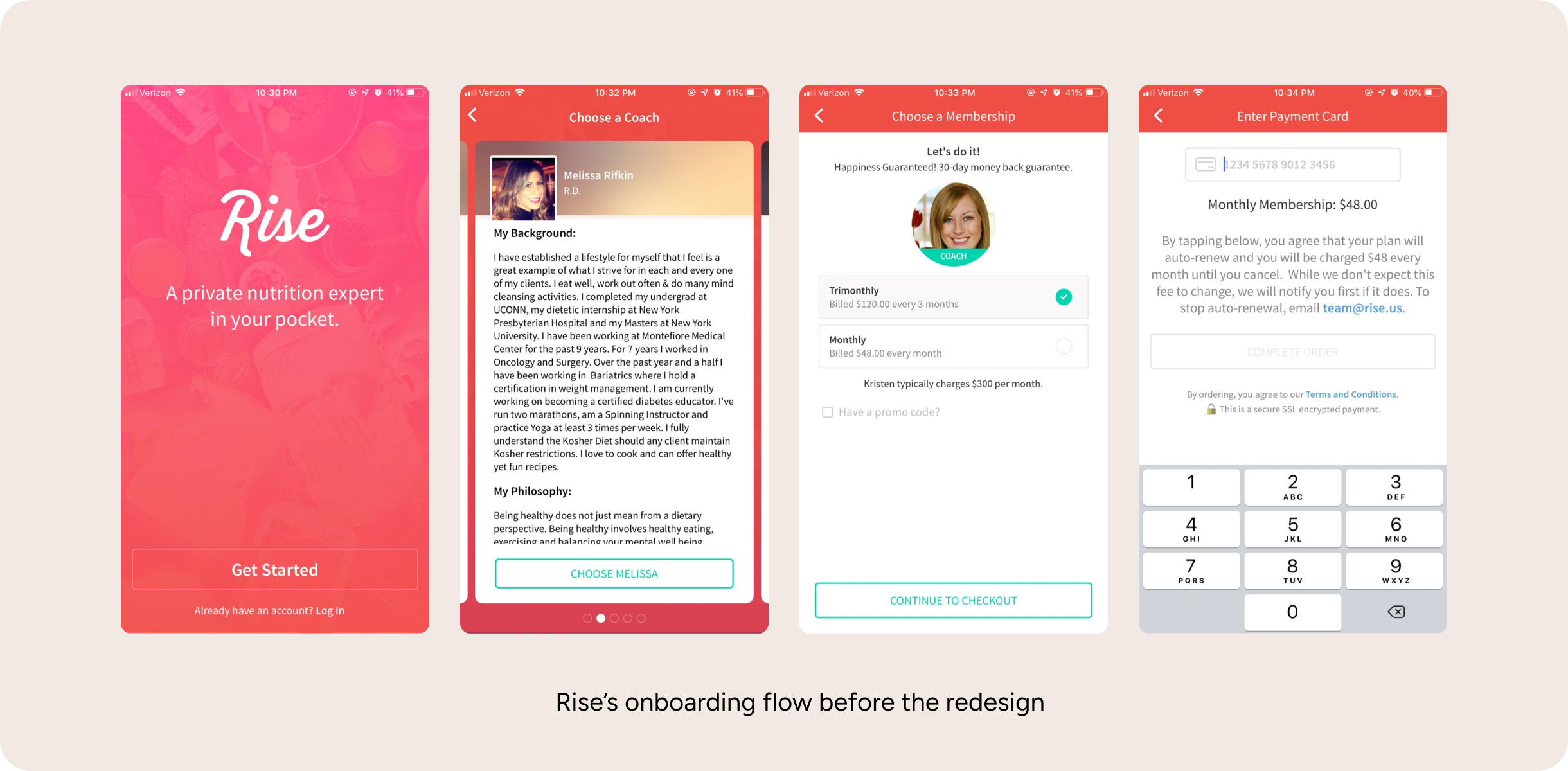 Rise's onboarding flow before the redesign
